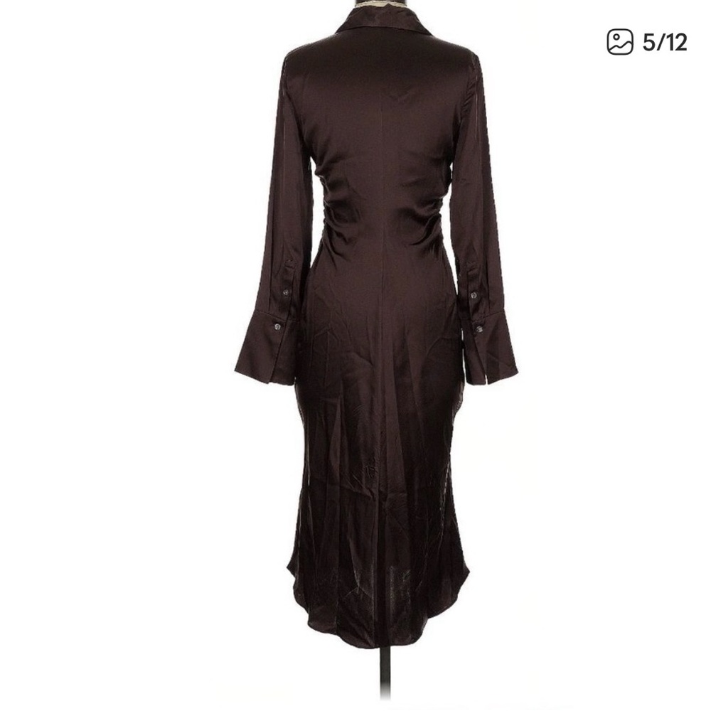 New Banana Republic Brown Enchant 100% Silk Long Sleeve Shirtdress Size XS - Picture 3 of 5